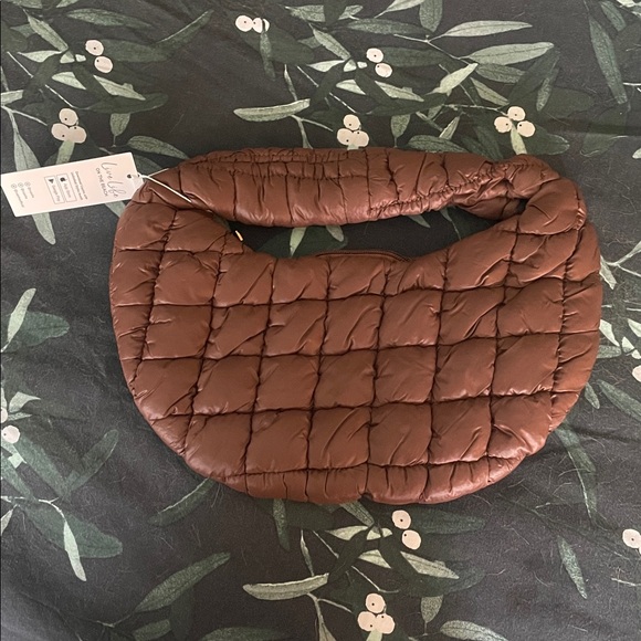 Quilted Brown Crescent Shoulder Bag - Picture 8 of 9